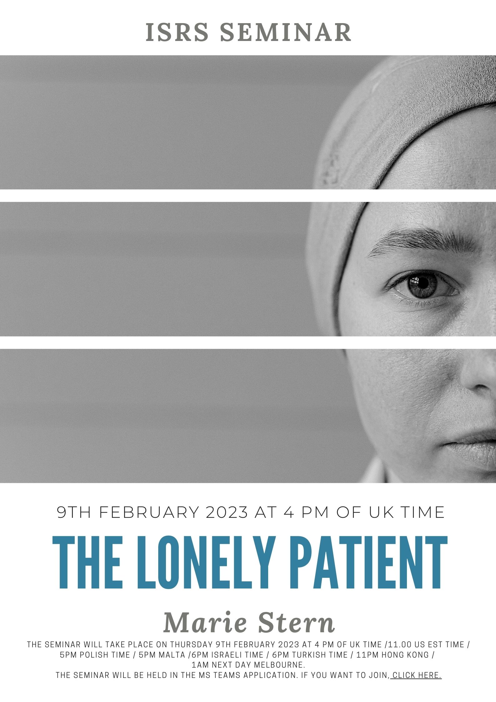 ISRS Seminar – The Lonely Patient – Marie Stern (Hull University Teaching Hospitals NHS Trust, Hull, UK)